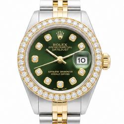Rolex Datejust 26MM 69173 Two-Tone Green Diamond Dial Watch